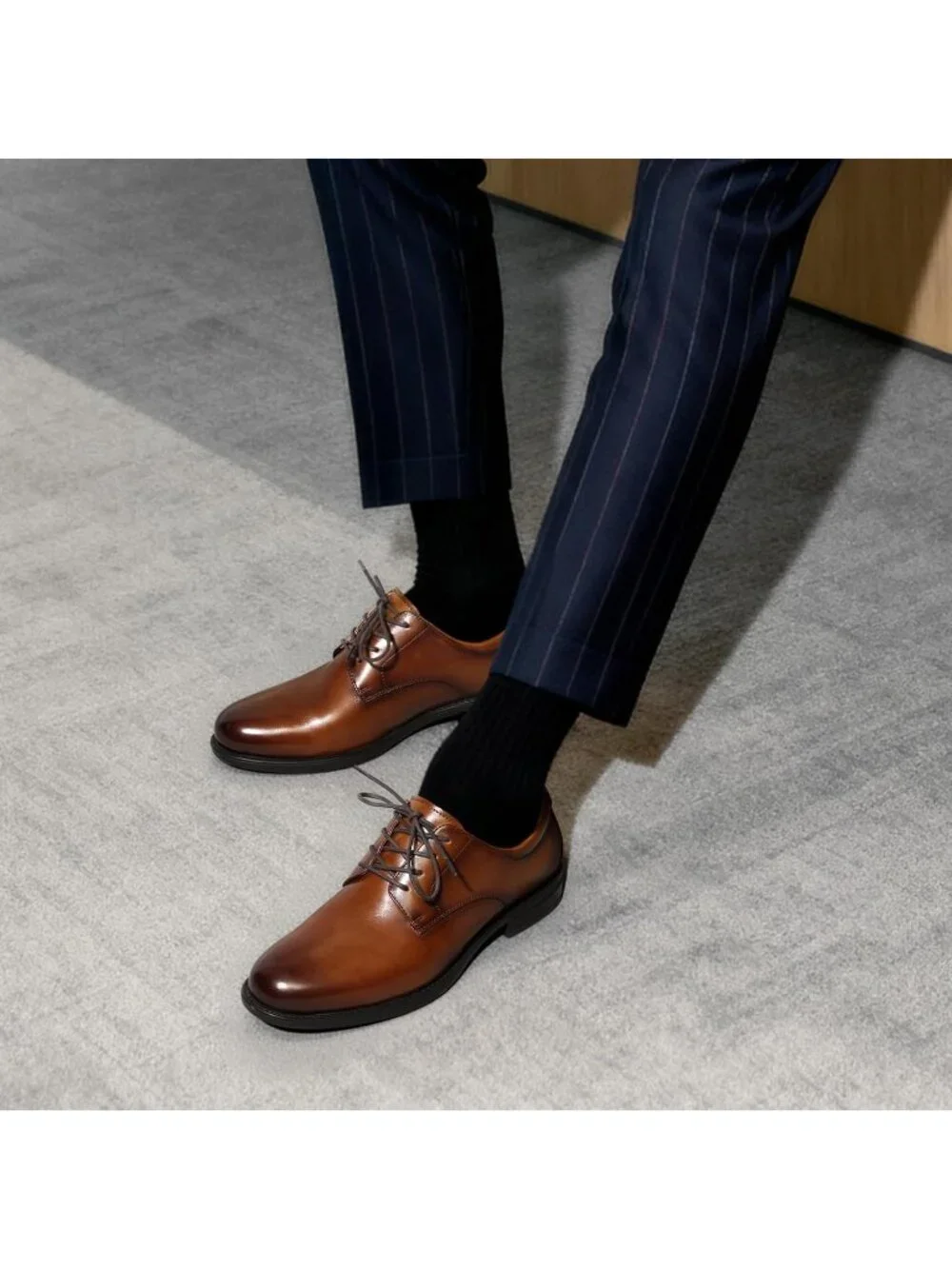 Men’s Light Brown Leather Comfort Oxford Dress Shoes Lace Up Business Formal